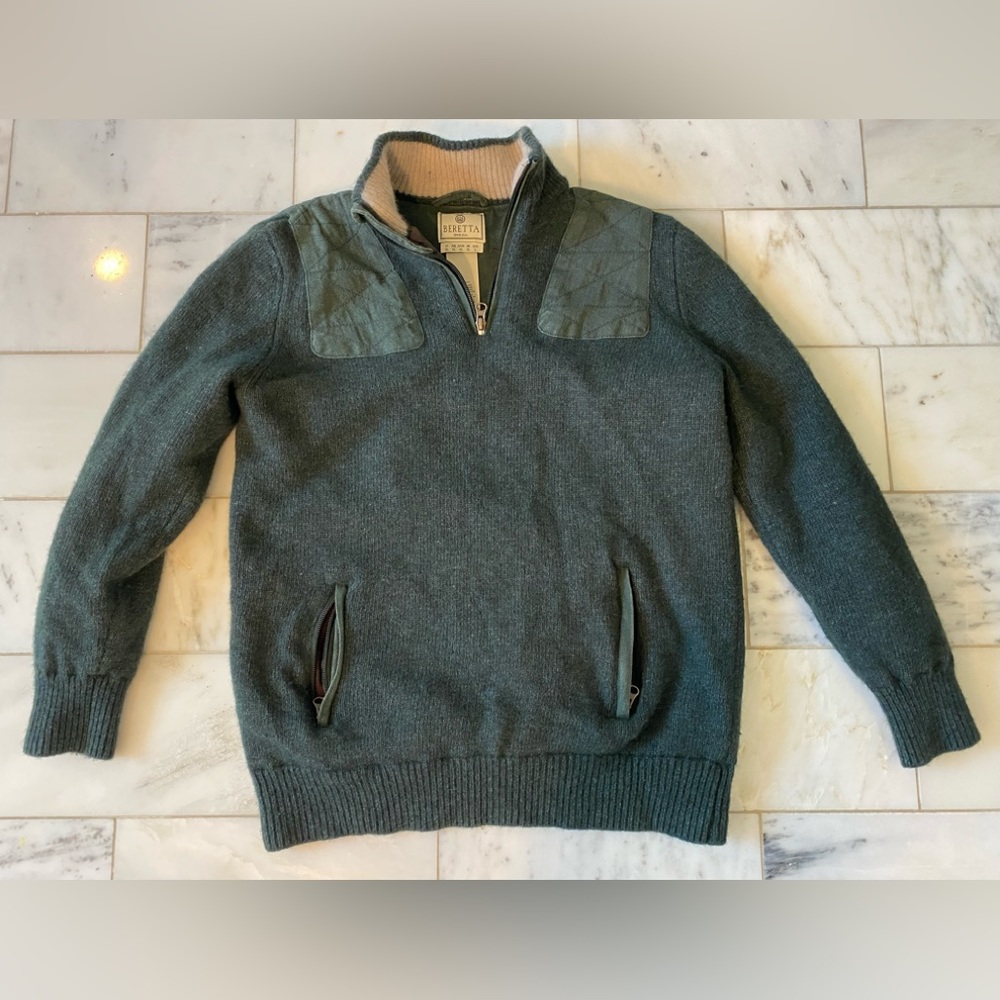 Beretta Wool Sweater With Nylon Lining and Zippered Pockets Large